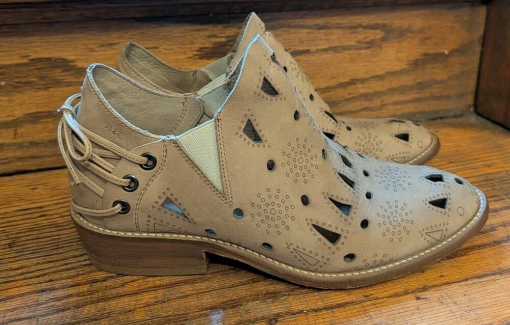 Musse & Cloud x Anthropologie Coolise Beige Leather Ankle Bootie Womens 8, 39